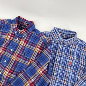 Ralph Lauren Boys Plaid Button Down Shirts Lot of 2 Blue Size M 12/14 Cotton